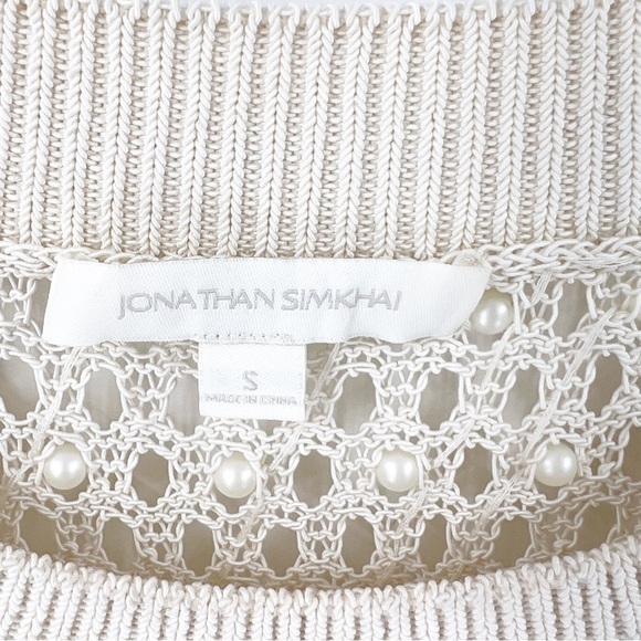 ✅ JONATHAN SIMKHAI Cage Pearl Sweater CREAM FULLY BEADED RETAIL $695 SIZE SMALL - Picture 3 of 7